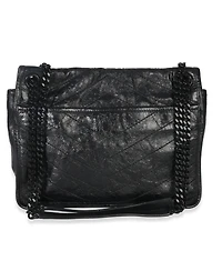 Pre-Owned Saint Laurent Black Crinkled Calfskin Matelasse Medium Niki Chain Satchel