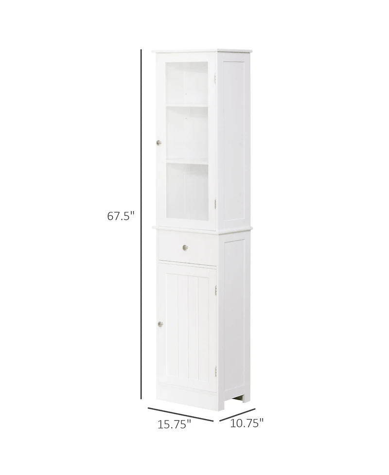 Busdays Narrow Slim Bathroom Storage Cabinet Linen Tower with Acrylic Door Drawer and Shelves