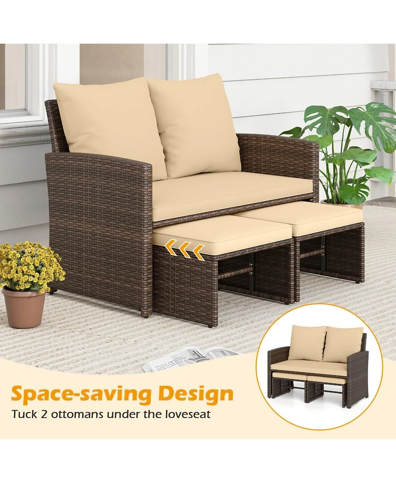 Slickblue Patio Wicker Furniture Set 3 Piece with Soft Cushions