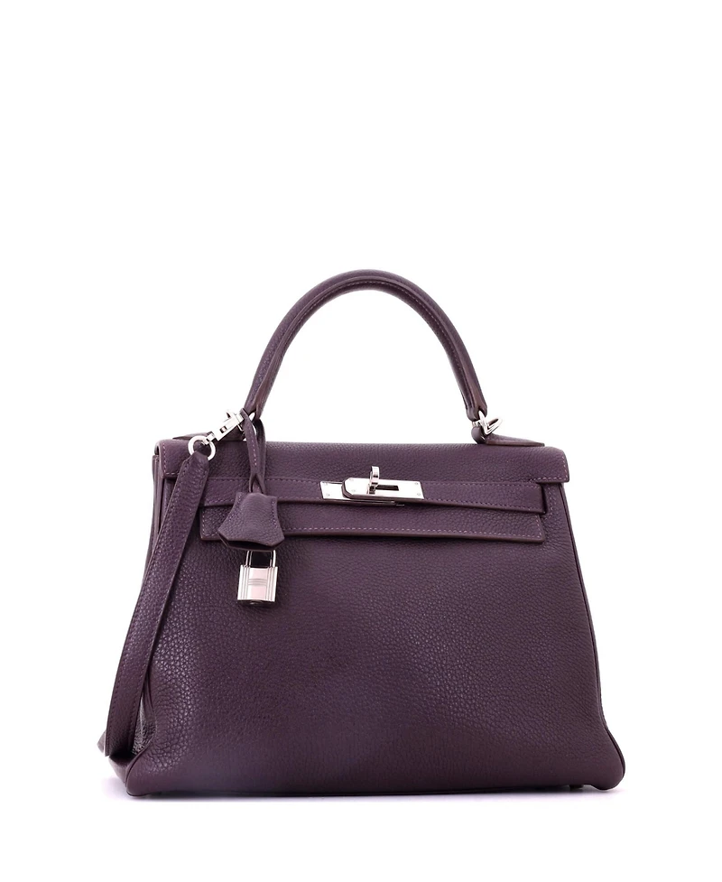 Pre-Owned HERMES Kelly 28 Handbag Purple Togo with Palladium Hardware
