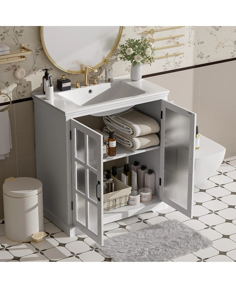 Airsurfer 30 Inch Modern Bathroom Vanity with Ceramic Sink Cabinet White