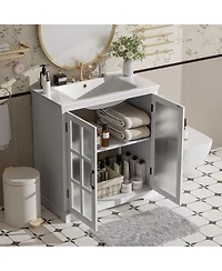 Airsurfer 30 Inch Modern Bathroom Vanity with Ceramic Sink Cabinet White