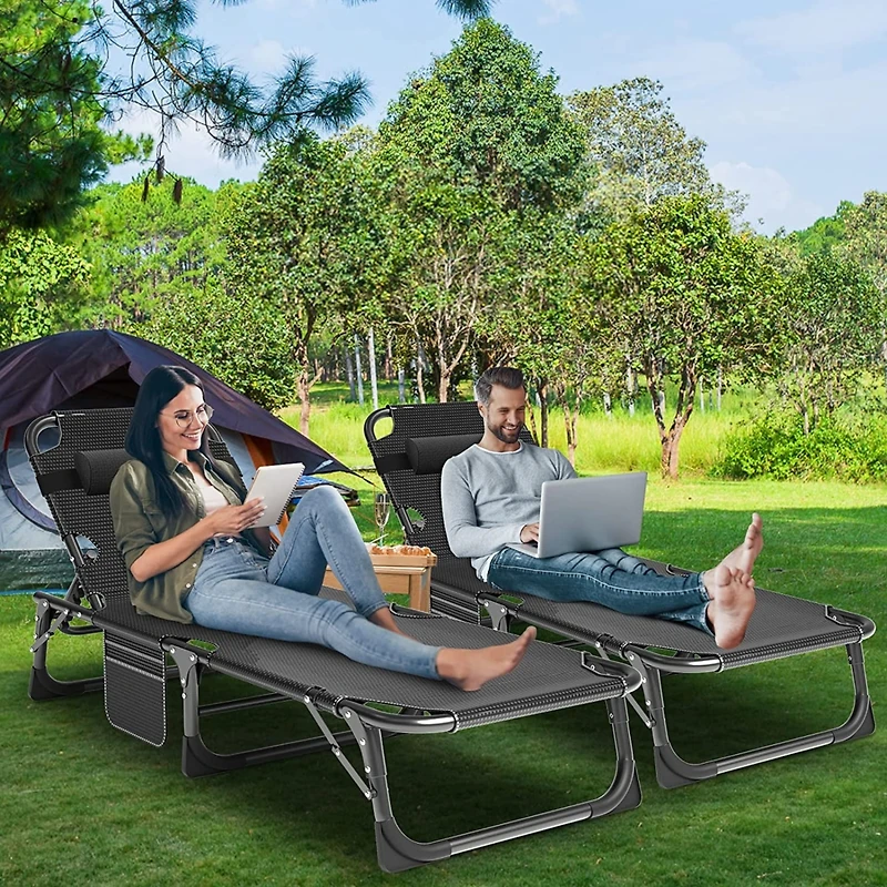 Aboron 2 Pack 4-in-1 Sunbathing Lounge Chair with Removable Cotton Cushion, Adjustable, Uv-Resistant, Portable Beach and Pool Chair
