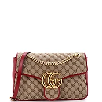 Pre-Owned Gucci Medium Gg Marmont Flap Bag Diagonal Quilted Gg Canvas with Leather