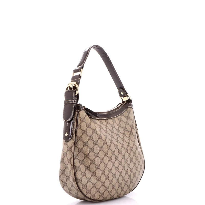 Pre-Owned Gucci Medium Belted Handle Zip Hobo Gg Canvas and Patent
