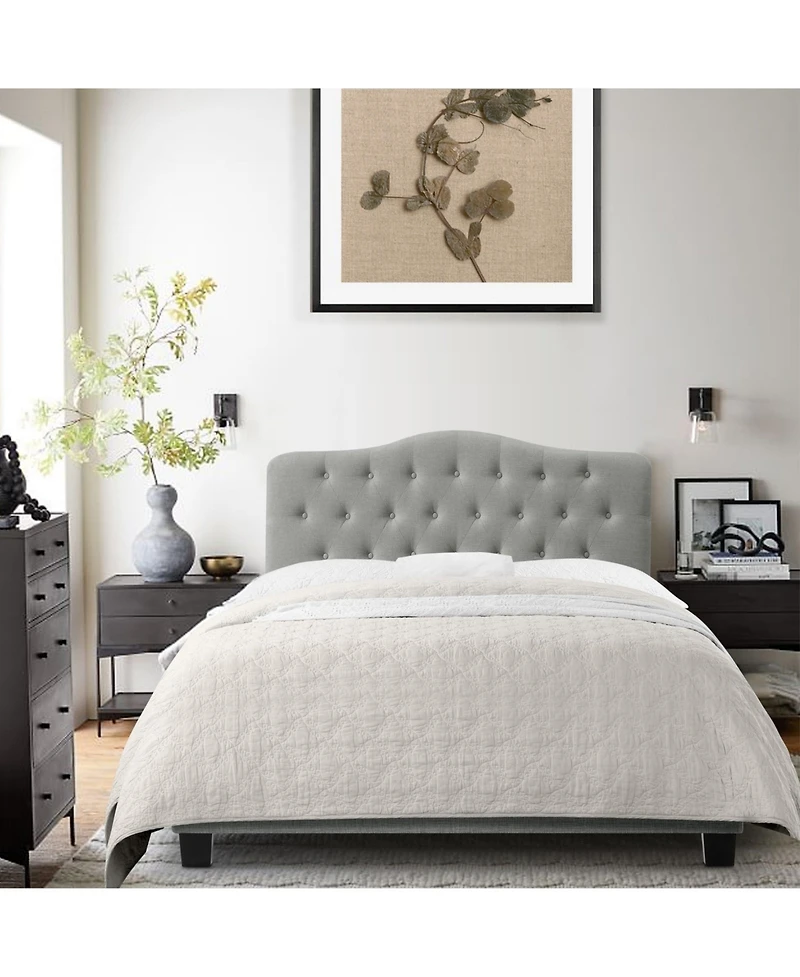 Boyel Living Low Profile Upholstered Bed Button Tufted Frame with Solid Wood Structure and Plush Padding