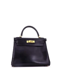 Pre-Owned HERMES Kelly 28 Handbag Black Box Calf with Gold Hardware