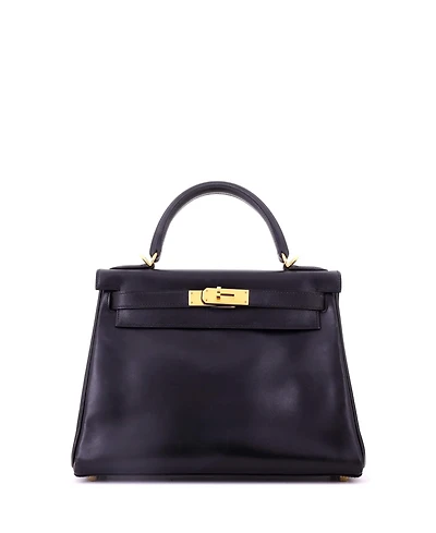 Pre-Owned HERMES Kelly 28 Handbag Black Box Calf with Gold Hardware
