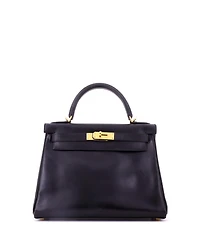 Pre-Owned HERMES Kelly 28 Handbag Black Box Calf with Gold Hardware