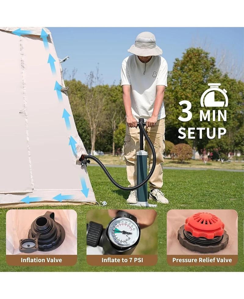 Aboron 4-Season Inflatable Camping Tent - Easy Setup Blow Up Tent with Hand Pump, Windproof and Breathable - Fits 2-8 People