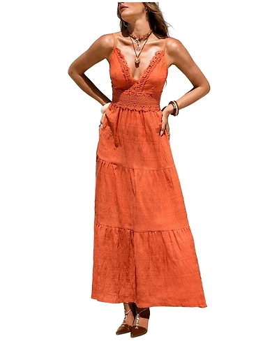 Cupshe Women's Vacation Glam Orange Maxi Beach Dress