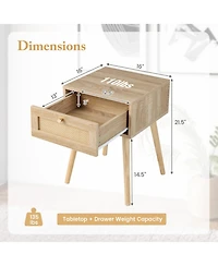 Gouun Set of 2 Modern Rattan Nightstands with Drawer and Solid Wood Legs