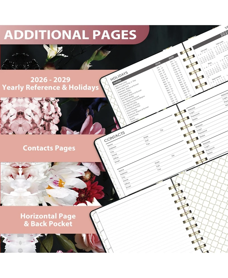 Gnuadz 2026-2029 Monthly Planner 3-Year Calendar Tab Pocket Twin-wire Binding