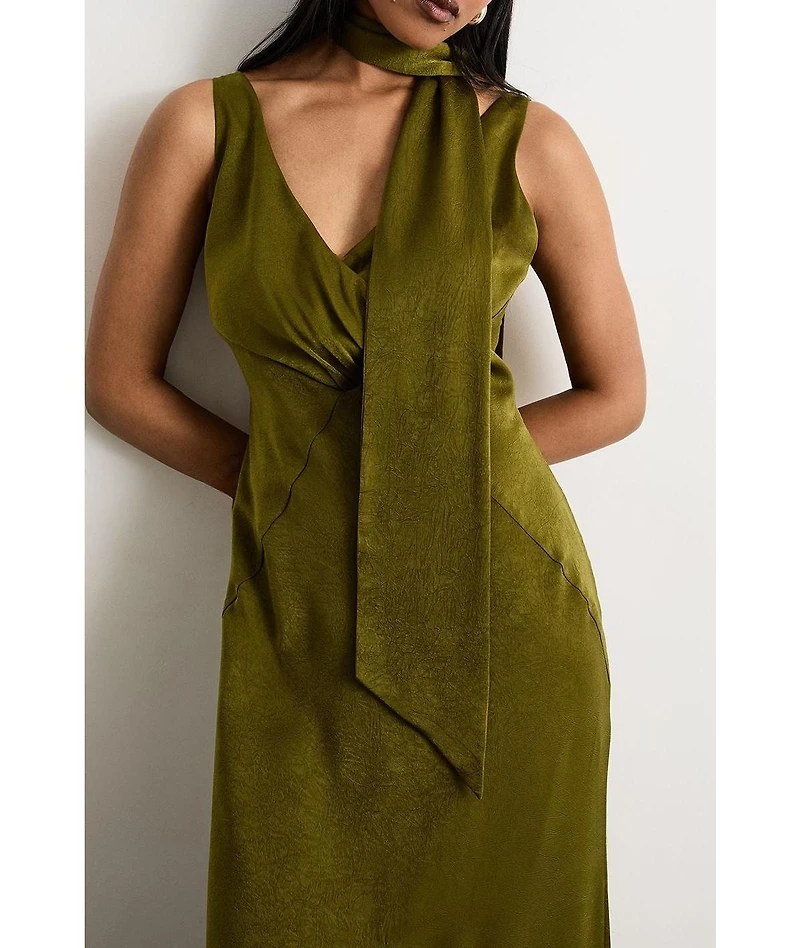 Warehouse Women's Plain Scarf Detail Tie Neck Maxi Dress