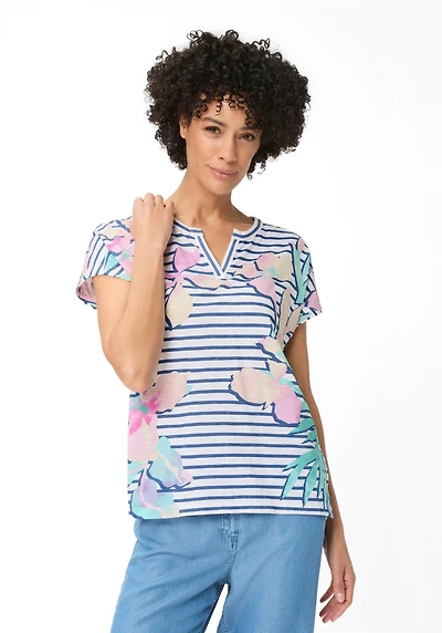 Olsen Women's Stripe and Floral T-Shirt