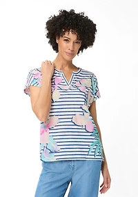 Olsen Women's Stripe and Floral T-Shirt
