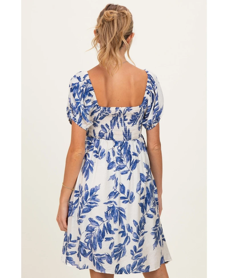 Pinkblush Maternity Blue Floral Puff Sleeve Dress