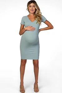 Pinkblush Maternity Dusty Mint Ribbed Dress