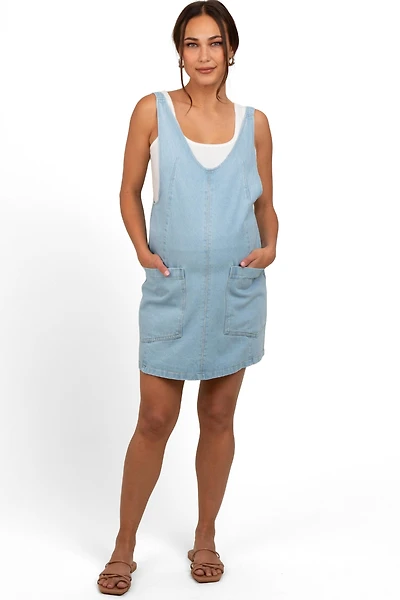 Pinkblush Maternity Blue Denim Side Pocket Overall Dress