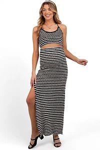 Pinkblush Maternity Black Striped Crochet Crop Swimsuit Cover Up Set