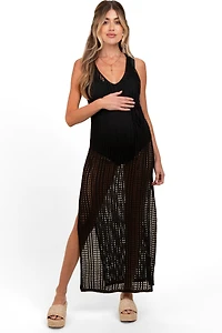 Pinkblush Maternity Mocha Crochet V-Neck Side Slit Cover Up
