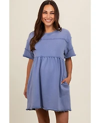 Pinkblush Maternity Blue Raw Hem Short Sleeve Dress