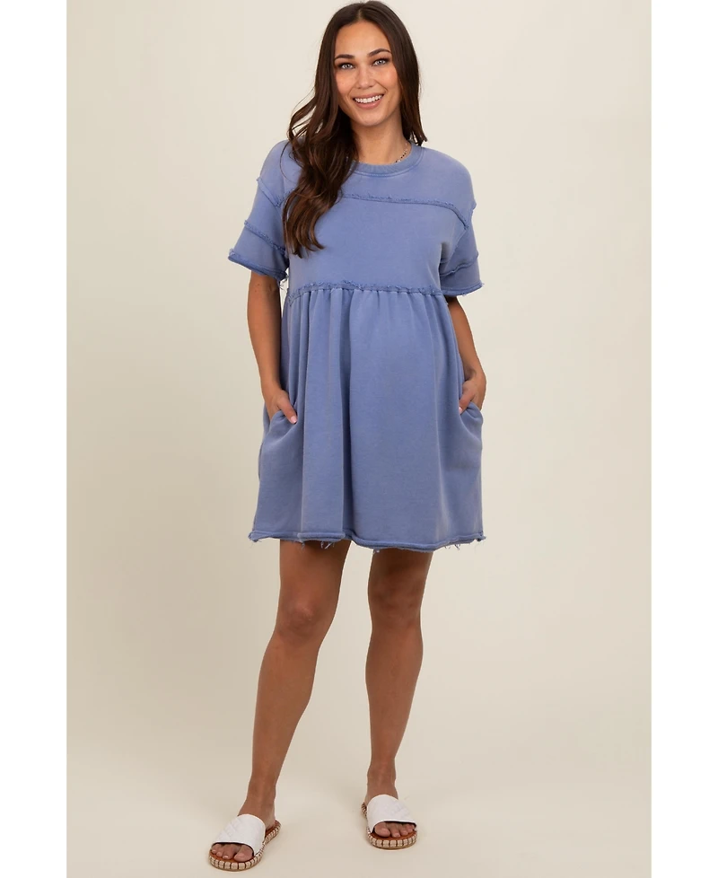 Pinkblush Maternity Blue Raw Hem Short Sleeve Dress