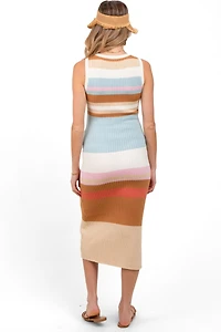 Pinkblush Maternity Light Olive Colorblock Striped Knit Sleeveless Midi Dress