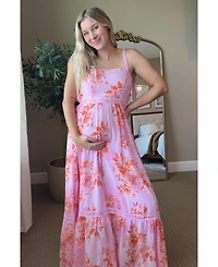 Pinkblush Maternity Pink Floral Shoulder Tie Tiered Maxi Dress
