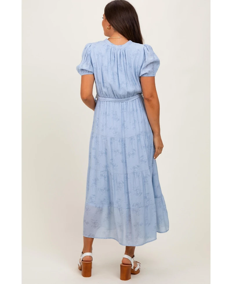 Pinkblush Maternity Light Blue Split Neckline Tiered Midi Dress