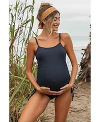Pinkblush Maternity Navy Ribbed Side Tie One-Piece Swimsuit