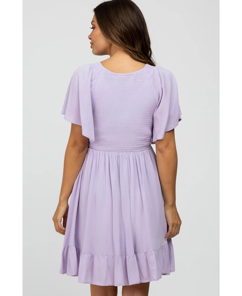 Pinkblush Maternity Navy Blue Smocked Front Ruffle Hem Dress