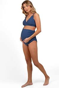 Pinkblush Maternity Blue Scalloped V-Neck High Waist Two-Piece Swimsuit