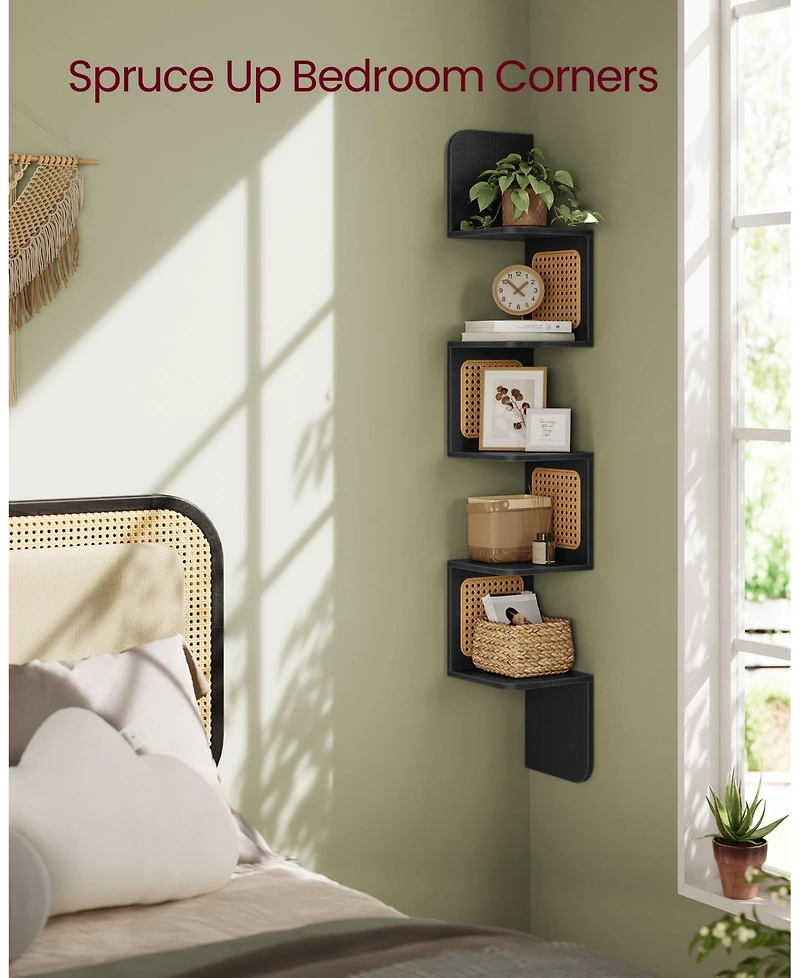 Slickblue Modern 5 Tier Corner Shelf Pvc Rattan Storage Organizer