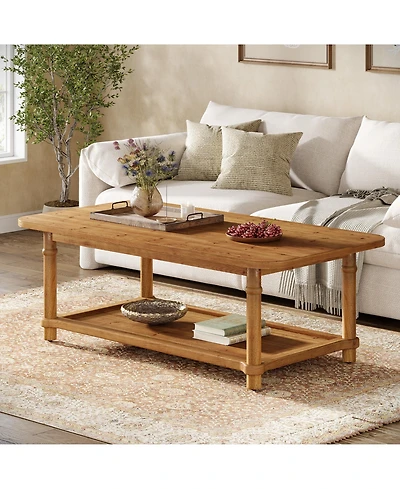 Tribesigns 47" Rectangle Coffee Table, Solid Wood Center Table with 2-Tier Storage