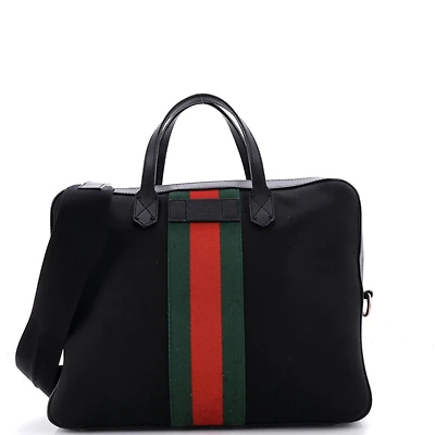 Pre-Owned Gucci Medium Web Zip Around Briefcase Techno Canvas
