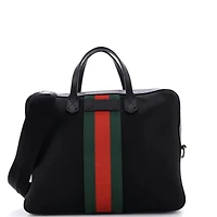 Pre-Owned Gucci Medium Web Zip Around Briefcase Techno Canvas