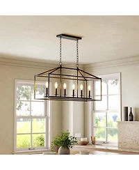 Tribesigns Farmhouse Dining Room Light Fixtures Over Table, 6-Light Candle Holder Kitchen Island Pendant Lighting with Adjustable Iron Chain