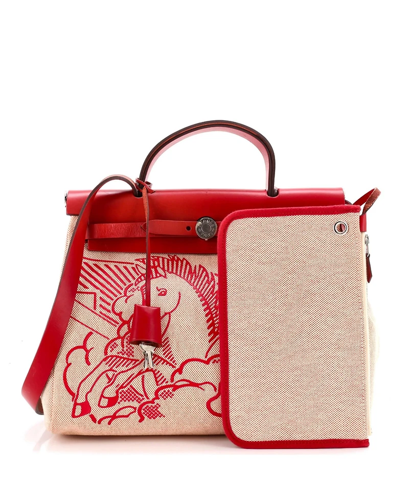 Pre-Owned HERMES 31 Herbag Zip Pegase Pop Toile and Leather