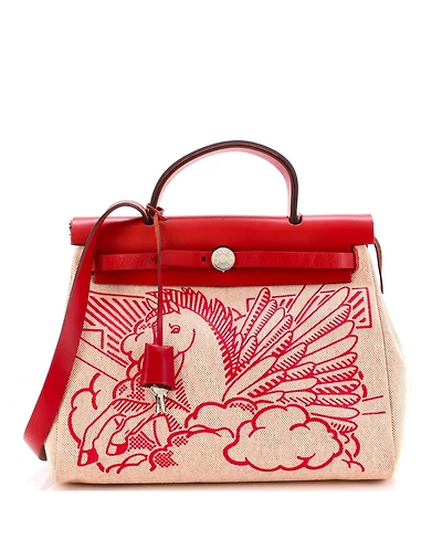 Pre-Owned HERMES 31 Herbag Zip Pegase Pop Toile and Leather