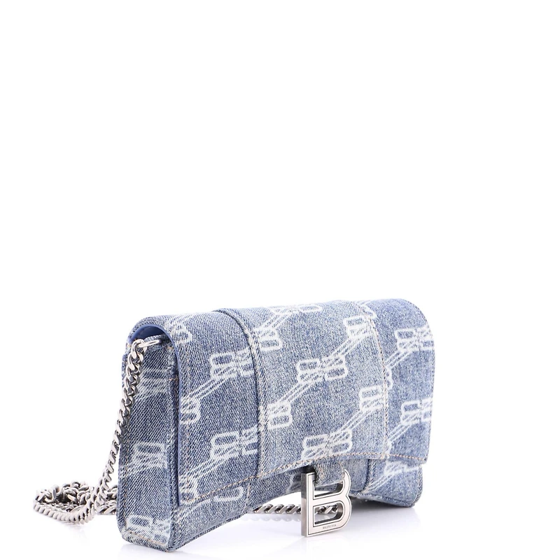 Pre-Owned Balenciaga Hourglass Chain Wallet Bb Monogram Denim