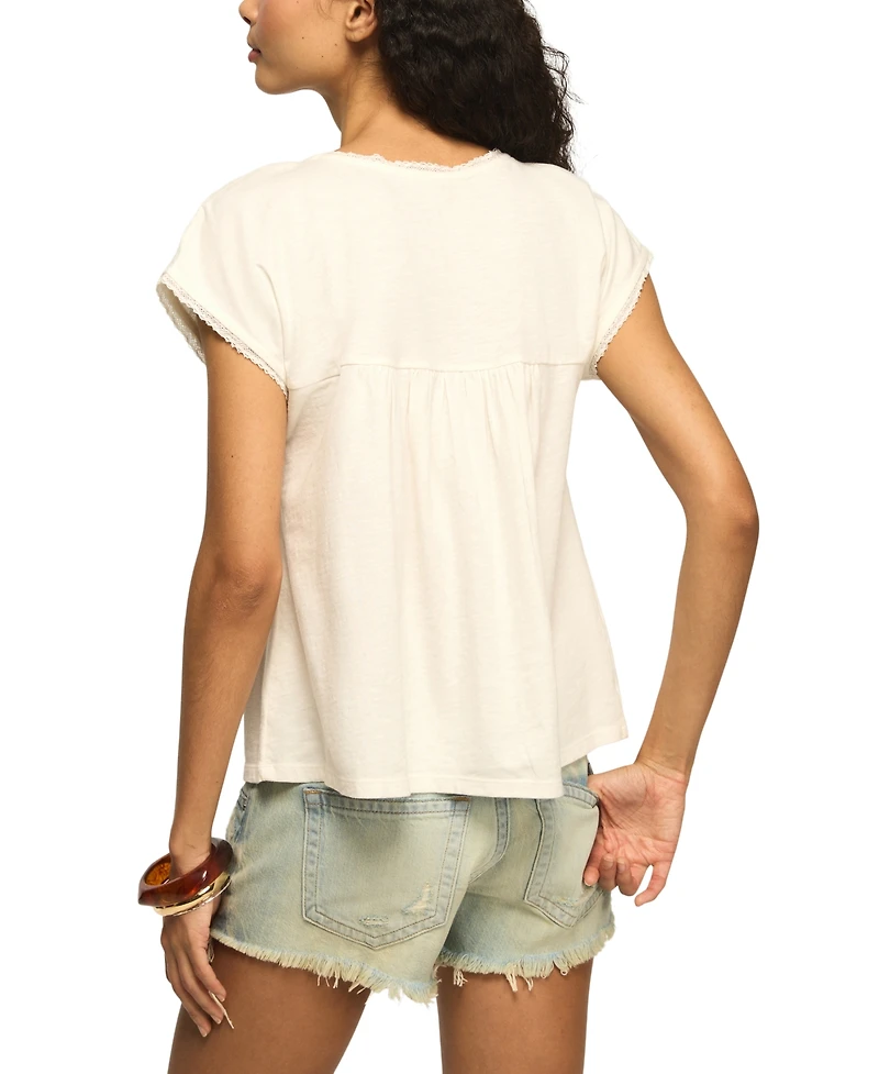 Lucky Brand Women's Embroidered Yoke Cotton Top