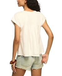 Lucky Brand Women's Embroidered Yoke Cotton Top