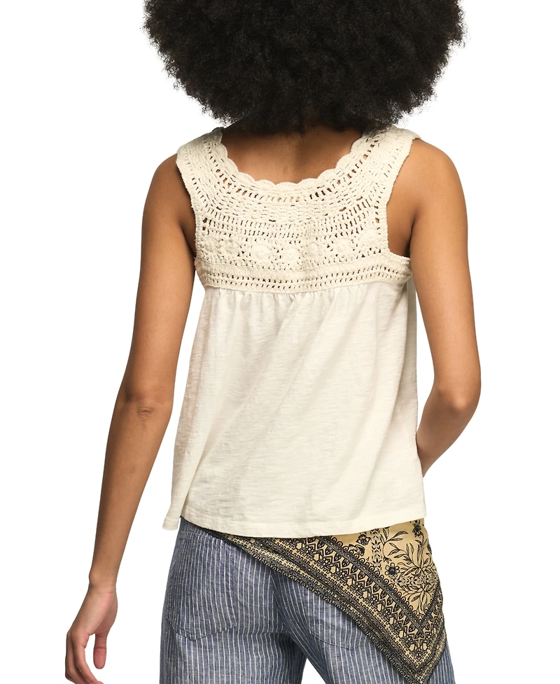 Lucky Brand Women's Crochet Trim Scoop Neck Swing Tank Top