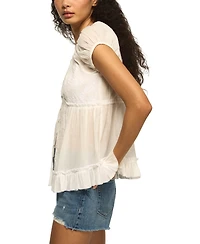 Lucky Brand Women's V-Neck Cotton Babydoll Top