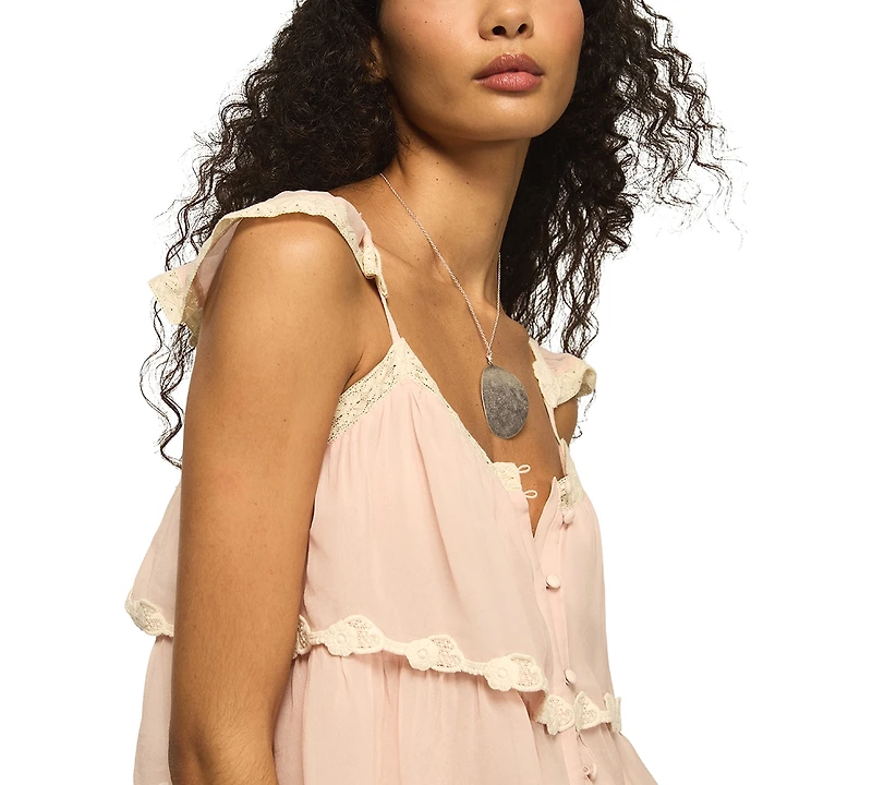 Lucky Brand Women's Lace Trimmed Flutter Tank Top