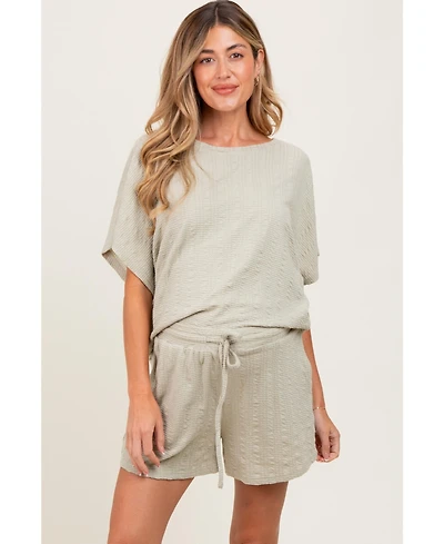 Pinkblush Maternity Taupe Textured Knit Dolman Sleeve Top Shorts Set