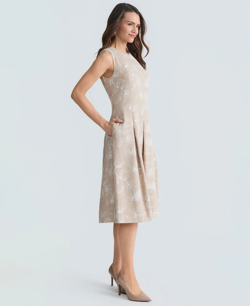 Kasper Women's Sleeveless Floral Embroidered A-Line Dress, Regular & Petite