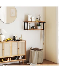 sumyeg Teak Wood Wall Mounted Floating Shelves with Integrated Towel Bar