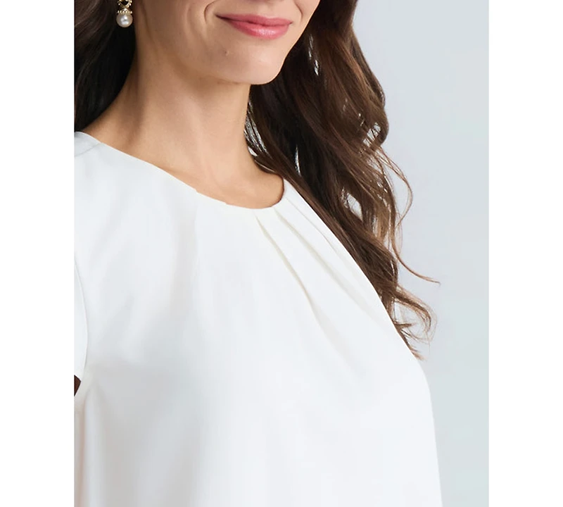 Kasper Women's Cap Sleeve Pleated Neck Top